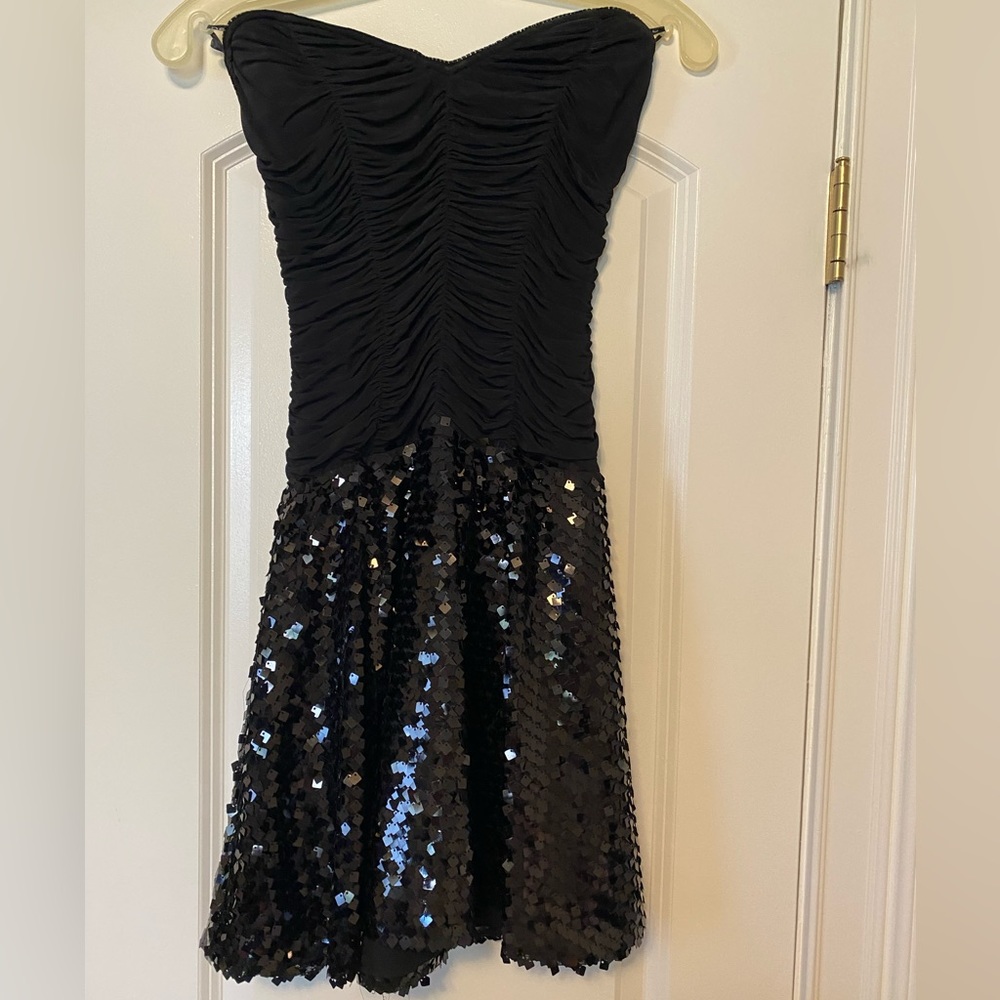 bebe Black Strapless Sequin Dress